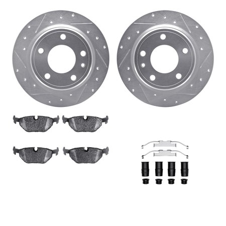 DYNAMIC FRICTION CO 7512-31025, Rotors-Drilled and Slotted-Silver w/ 5000 Advanced Brake Pads incl. Hardware, Zinc Coat 7512-31025